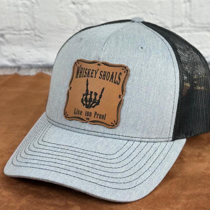 Live 100 Proof - Richardson 112 Trucker Hat – Whiskey Shoals Engraved Leatherette Patch Hat - Whiskey Shoals
