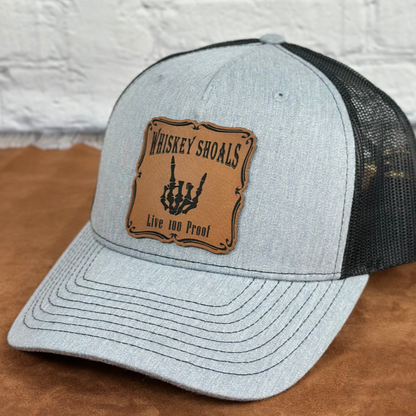 Live 100 Proof - Richardson 112 Trucker Hat – Whiskey Shoals Engraved Leatherette Patch Hat - Whiskey Shoals