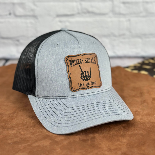 Live 100 Proof - Richardson 112 Trucker Hat – Whiskey Shoals Engraved Leatherette Patch Hat - Whiskey Shoals