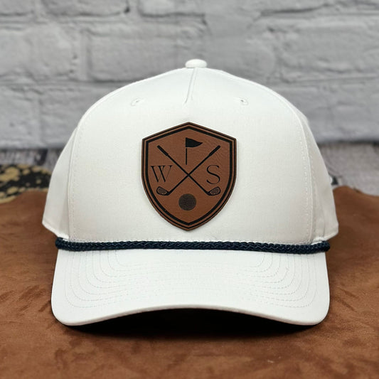 Golf Crest, Richardson 258 Trucker Hat – Engraved Leatherette Patch Golf Hat - Whiskey Shoals