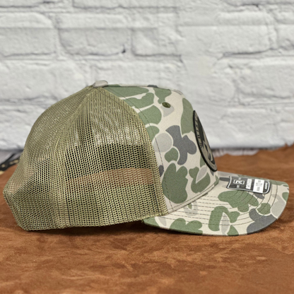 Marsh Duck Camo - Richardson 112 Trucker Hat – Laser Engraved Patch Hat - Whiskey Shoals