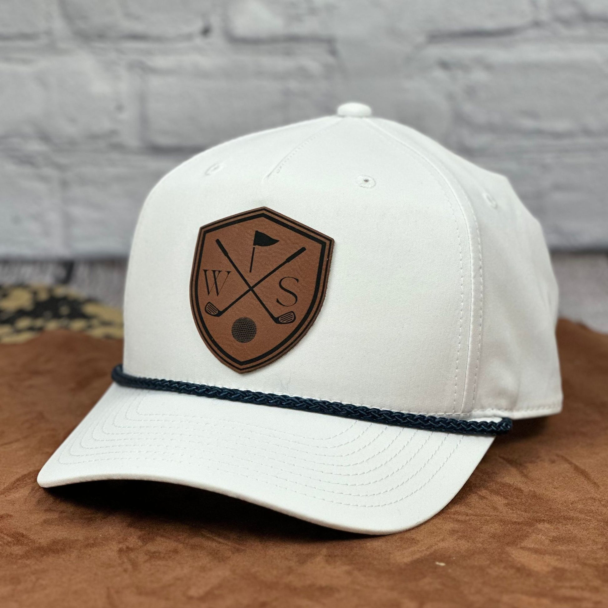Golf Crest, Richardson 258 Trucker Hat – Engraved Leatherette Patch Golf Hat - Whiskey Shoals