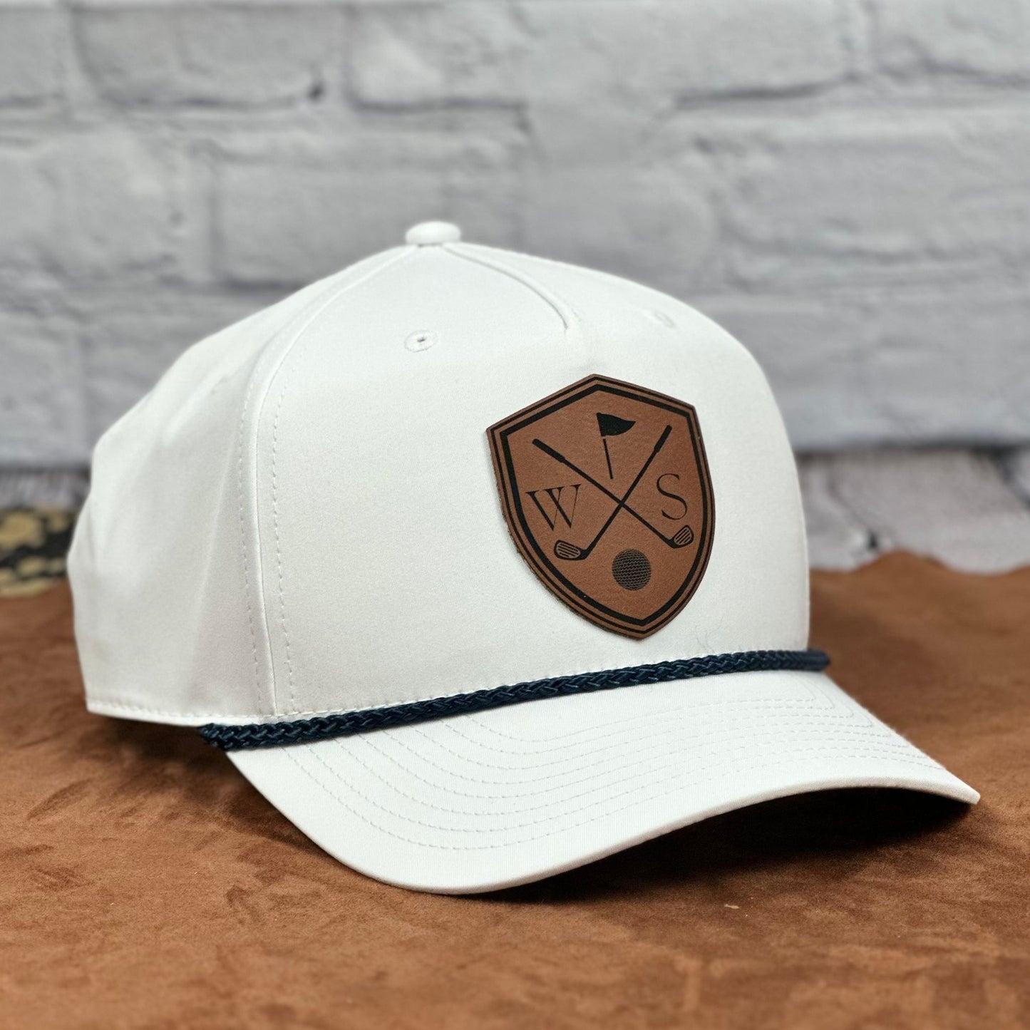 Golf Crest, Richardson 258 Trucker Hat – Engraved Leatherette Patch Golf Hat - Whiskey Shoals