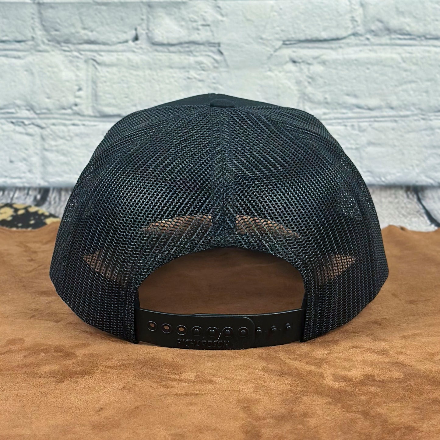 American Retriever Richardson 112 Snapback Trucker Hat, Engraved Leatherette Patch Duck Hunting Hat - Whiskey Shoals