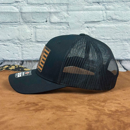 American Retriever Richardson 112 Snapback Trucker Hat, Engraved Leatherette Patch Duck Hunting Hat - Whiskey Shoals
